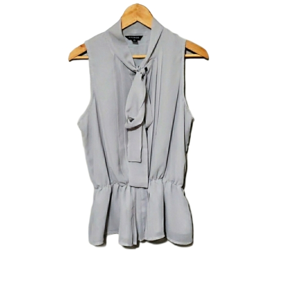 Ruched tie front dove gray sleeveless top blouse